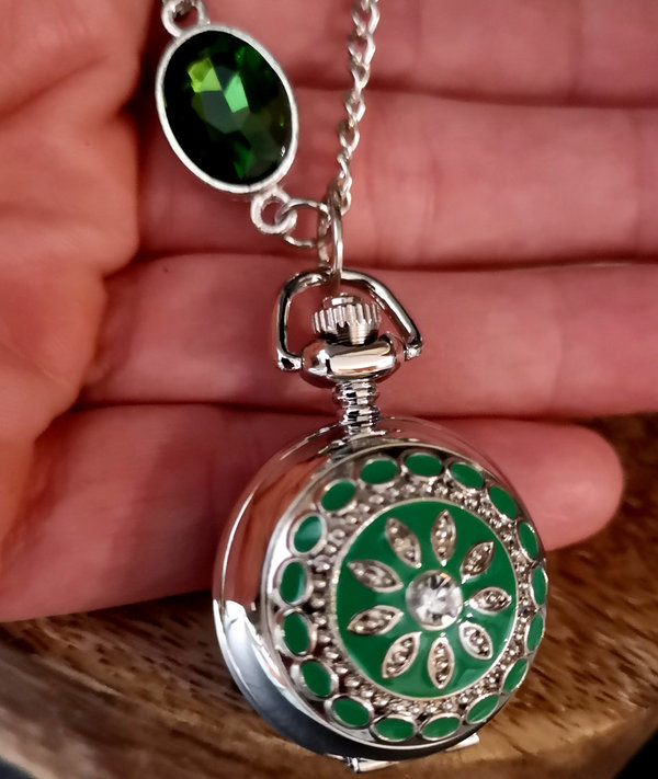Kettenuhr, Uhr mit Kette, Mandala-Design,grün