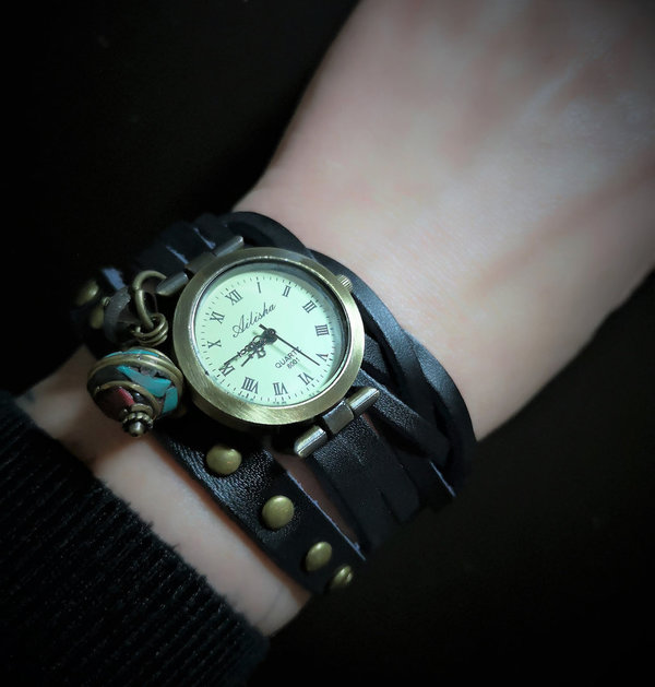 Armbanduhr,Wickeluhr mit Druckknopfverschluss, Koralle und Türkis