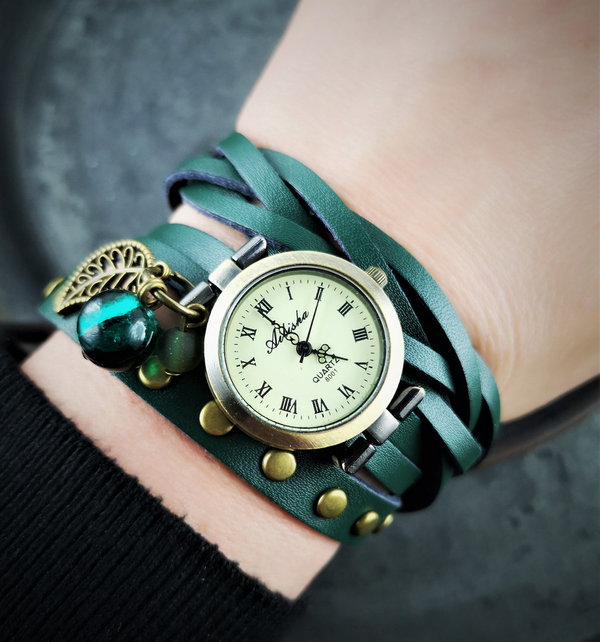 Armbanduhr,Wickeluhr mit Druckknopfverschluss, Perlen