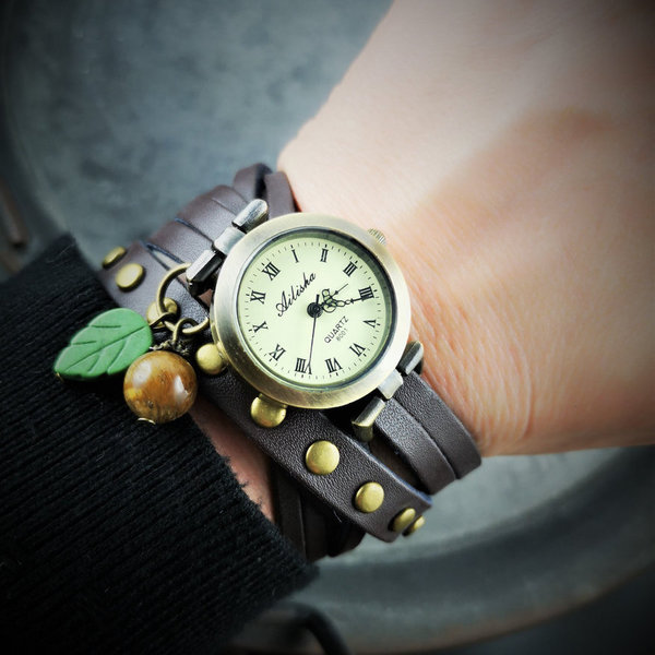 Armbanduhr,Wickeluhr mit Druckknopfverschluss, Tigerauge